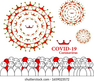 coronavirus vector covid-19 symbol with people crowd, corona sign, crazy graphic, fun 