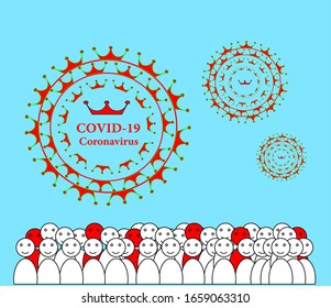 coronavirus vector covid-19 symbol with people crowd, corona sign with blue background 