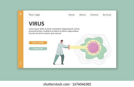 ilustración plana vectorial de coronavirus. El doctor está luchando contra el virus. diseño web 