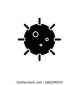 Coronavirus vector glyph symbol. Sign 2019-nCoV isolated on white background. Stylized illustration of a new world virus. MERS-Cov, Covid-19, coronavirus. Abstract virus line art model illustration