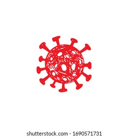 Coronavirus vector icon isolated. Epidemic disease concept. Covid-19 spread prevention. Hand drawn doodle illustration. Corona virus graphic design.