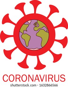 Coronavirus vector icon showing the 2019-nCov novel coronavirus surrounding an icon of the earth. Concept of the world at risk of the coronavirus.