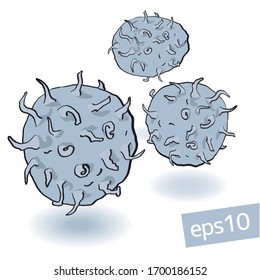 A coronavirus vector illustration. Drawing of three viruses based on a real appearance of the pathogenic germ on white background.