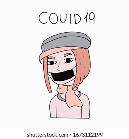 coronavirus vector image isolated on white background. girl wearing mask vector illustration. coronavirus protection measures. covid-19 sign. pandemia danger vector. contagious disease protection
