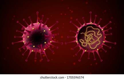 Coronavirus ilustración realista en colores rojos