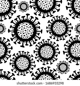 Coronavirus vector seamless pattern. Abstract background with covid-19 virus bacteria. Vector illustration.