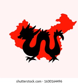Coronavirus vector symbol, China symbol, dragon. Use to illustrate the epidemic of infection worldwide, danger, stop the spread. For banners, advertising, blogs, news and so on.