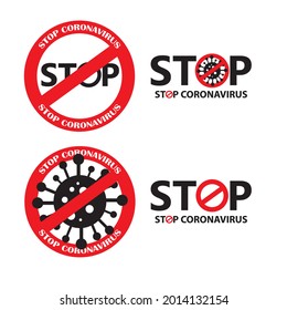 Celda viral de Coronavirus con signo de paro rojo (tachado), signo de prohibición de Coronavirus COVID-19. Aislado en el vector de fondo blanco