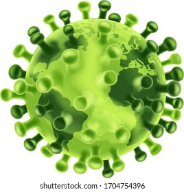 A coronavirus virus cell world globe. Global pandemic medical conceptual illustration