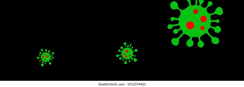 Coronavirus Virus Creepy Medicine Danger Sign Background. Test Black Science Bright Pandemic Covid-19 Vibrant Healthcare Wallpaper. Quarantine Vivid Epidemic Green Horizontal Red Sick Illustration.