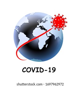 Coronavirus. virus flying over the  Earth globe. covid-19. 