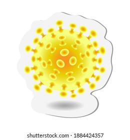 Coronavirus virus microbe sticker. Yellow. microscopic bacterium isolated on white background. Vector illustration.