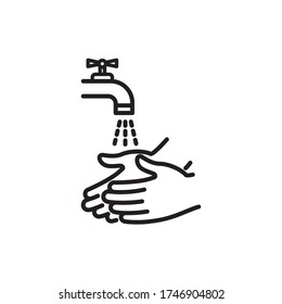 Coronavirus, virus prevention line icon. Related washing hands icon. Editable vector EPS 10.