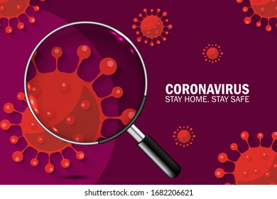 Coronavirus Virus Stay at Home Stay Safe Poster Design with Magnifying Glass