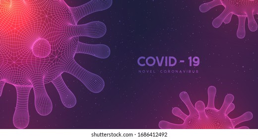 Coronavirus, virus strain of MERS-Cov and Novel coronavirus 2019-nCoV, Covid-19. Vector concept of dangerous virus, 3d grid texture.