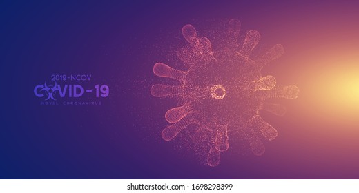 Coronavirus, virus strain of MERS-Cov and Novel coronavirus 2019-nCoV, Covid-19. Vector concept of destroyed 3d dangerous virus, particles explosion effect.