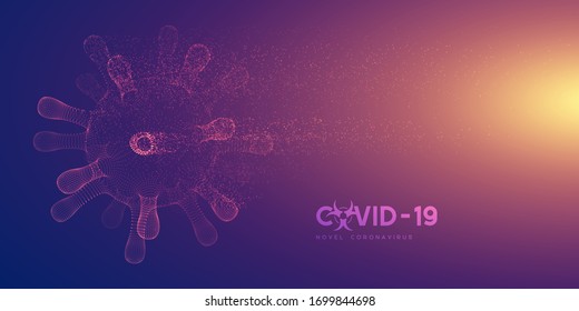 Coronavirus, virus strain of MERS-Cov and Novel coronavirus 2019-nCoV, Covid-19. Vector concept of destroyed 3d dangerous virus, particles explosion effect.