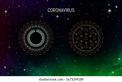 Coronavirus virus structure with proteins, membrane and RNA. COVID-19 influenza flu stain pandemic medical infographic with disease cell as line art illustration.2019-nCoV Wuhan respiratory syndrome