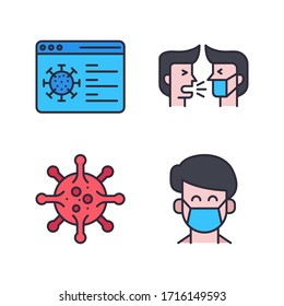 Coronavirus / Virus Transmission icon set (Filled Line) = Web information, cough, virus, facemask