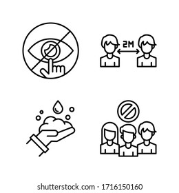 Coronavirus / Virus Transmission Icon Set = Do Not Touch Eye, Social Distance, Washing Hand, Avoid Crowds