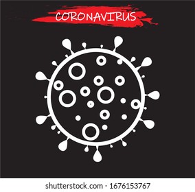 Vektorillustration des Coronavirus-Virus, einzeln auf Schwarz. Bakteriensymbol. Flaches Koronavirus-Bakterium Symbol für Zeichen und Symbol. Vektorillustration von Viruszellen. Coronavirus Bakterien COVID-2019. Gefährliche Zelle aus China, Vektorillustration