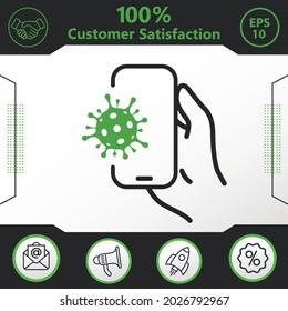 Coronavirus, Virus, Warnung und Risiko Symbol innerhalb des Mobiltelefons. Grafische Elemente für Ihre Arbeit - Modernes Design