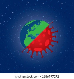 Coronavirus vs. Earth planet in space