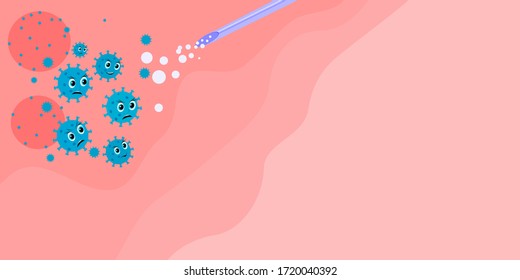 coronavirus vs vaccine.covid-19 is afraid of vaccines.Vector illustration on a pink background.