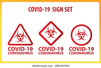 Coronavirus warning and attention icon. Health danger sign, COVID-19 or 2019-nCoV epidemic and pandemic symbol. Simple flat logo template for medical Infographic. Isolated vector