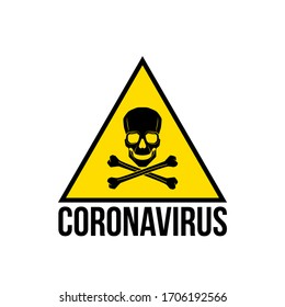 Coronavirus warning and attention icon sticker. Exclamation yellow mark skull danger sign, COVID19 or nCoV epidemic and pandemic symbol. biohazard flat logo template for medical Infographic sticker