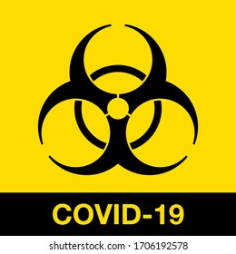 Coronavirus warning and attention icon sticker. Exclamation yellow mark health danger sign, COVID19 or nCoV epidemic and pandemic symbol. biohazard flat logo template for medical Infographic sticker