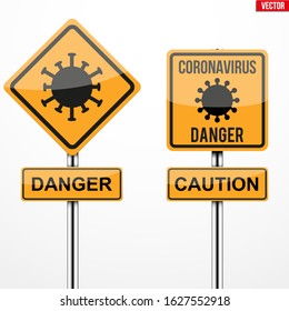 Coronavirus warning and caution square signs set. Vector illustration Isolated on white background.