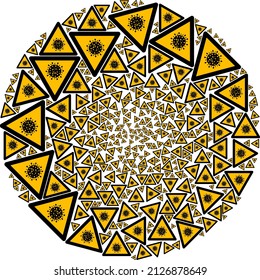 Coronavirus warning elements are united into spheric collection. Coronavirus warning icon bubble mosaic. Abstraction spheric cluster mosaic combined from coronavirus warning icons.