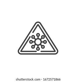 Coronavirus warning sign line icon. linear style sign for mobile concept and web design. Warning 2019-nCoV virus outline vector icon. Symbol, logo illustration. Vector graphics