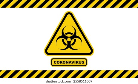 Coronavirus warning sign in a triangle. Global epidemic of SARS-CoV-2 Covid-19. Vector illustration.