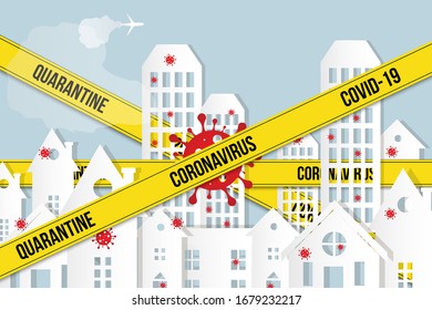 Signo de advertencia de coronavirus en una ilustración de triángulo y de advertencia de vector de cinta.Coronavirus en Europa. Brote de virus chino. epidemia mundial de COVID-2019.