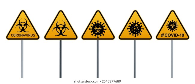 Iniciar sesión de advertencia de coronavirus Ilustración vectorial de un triángulo y cinta de advertencia. Coronavirus en Europa. Brote del virus chino. Epidemia mundial de COVID-2019.