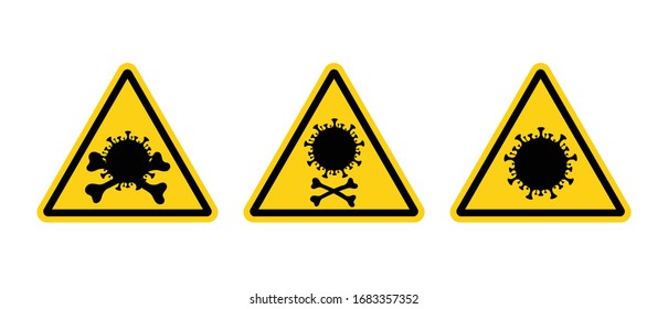 Coronavirus warning sign in a triangle. Virus concept. Coronavirus (2019-nCoV). Virus Covid 19-NCP. Virus cells