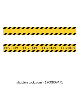 Coronavirus warning stripe. Yellow and black set stripes. Barricade construction tape. Vector illustration isolated on white background