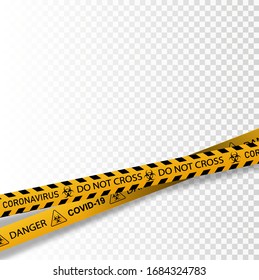 Coronavirus warning tape vector illustration. Coronavirus in Europe. Chinese virus outbreak. Global epidemic of COVID-2019. Vector illustration EPS 10
