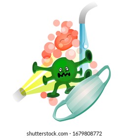 Coronavirus. Washing hands with soap to prevent virus and bacteria Illustration