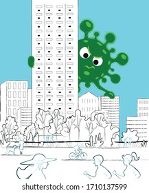 Coronavirus is watching people who are walking in park and spending time outdoors. 