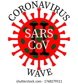 Coronavirus wave. The inscription on the background of the coronavirus bacterium. Vector illustration. 