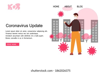 Coronavirus website banner template with virus and person vector.
