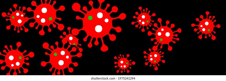 Coronavirus White Test Green Pandemic Bright Science Illustration. Sick Red Danger Sign Black Medicine Covid-19 Creepy Virus Vector. Epidemic Horizontal Vibrant Quarantine Healthcare Background.
