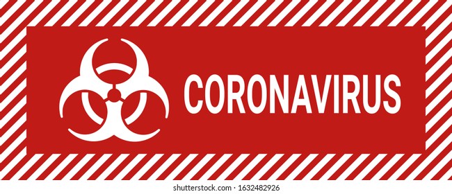 Coronavirus. A white warning sign on a red background. Quarantine icon. Vector, stock illustration.