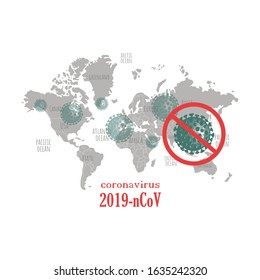 Coronavirus World map vector illustration. MERS-Cov (middle East respiratory syndrome coronavirus). Coronovirus infection in China. Novel coronavirus 2019-nCoV. 