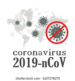 Coronavirus World map vector illustration. MERS-Cov (middle East respiratory syndrome coronavirus). Coronovirus infection in China. Novel coronavirus 2019-nCoV. 