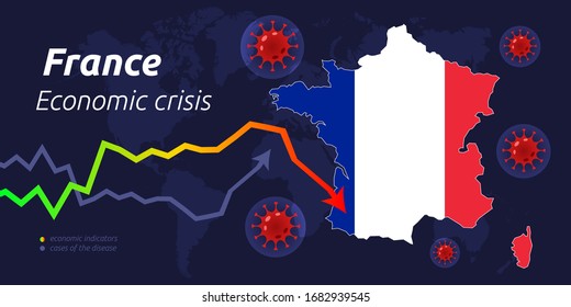 Coronavirus en el mundo. Recesión global y cuarentena. Francia es golpeada por el brote de coronavirus y la pandemia. Concepto de crisis de la economía mundial y local