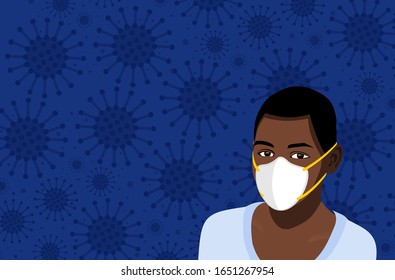 Coronavirus in Wuhan, African Boy who are in Anxiety and Fear Because of the Coronavirus Wearing N95 Mask Background. Design Concept for Protection Chinese Virus Outbreak
